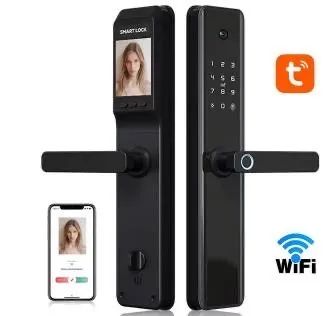 Fechadura de porta inteligente eletrônica digital Wi-Fi com câmera biometria sem fio
