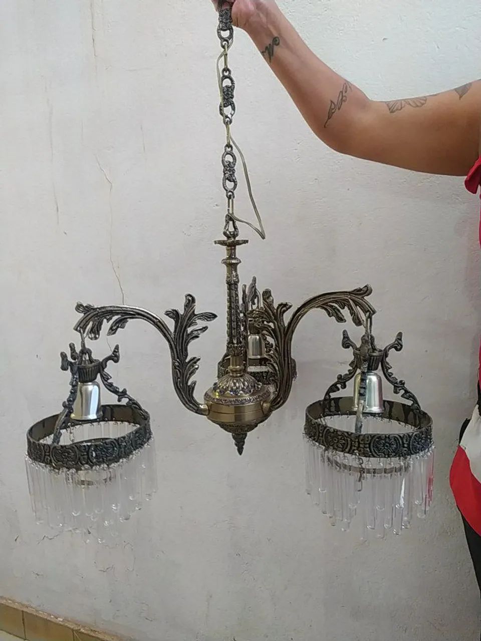Lustre antigo estilo francês 3 em 1 bronze 