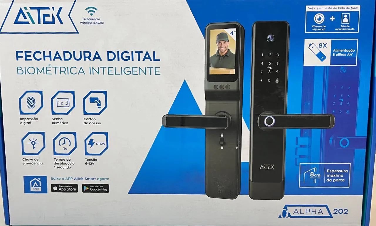 Fechadura de porta inteligente eletrônica digital Wi-Fi com câmera biometria sem fio - Foto 3