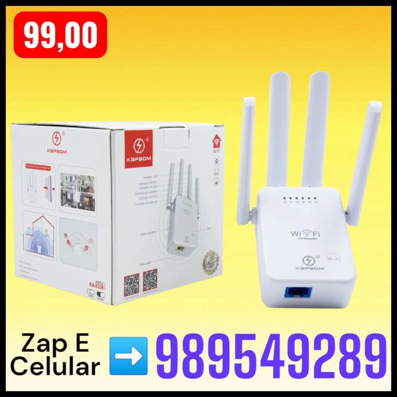 Repetidor de sinal Wi-Fi Kapbom modelo KA-X338.