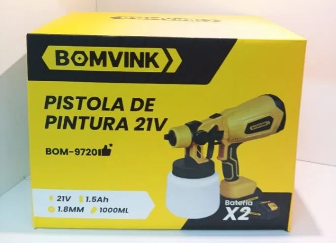 Pistola De Pintura Pulverizadora Tinta Bomvink Bom-9720 Portátil A Bateria