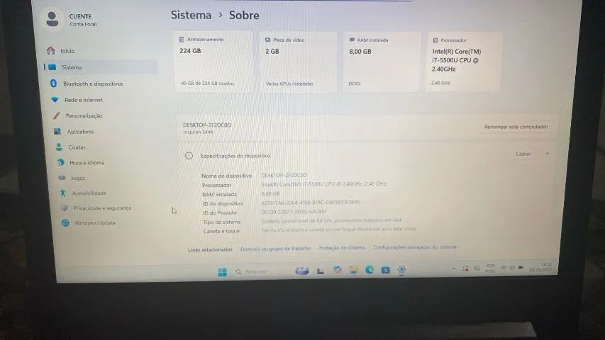 NOTEBOOK DELL 14          I7   5 Geraçao - Foto 3