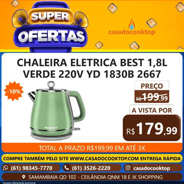 CHALEIRA ELETRICA BEST 1,8L VERDE 220V YD-1830B 2667