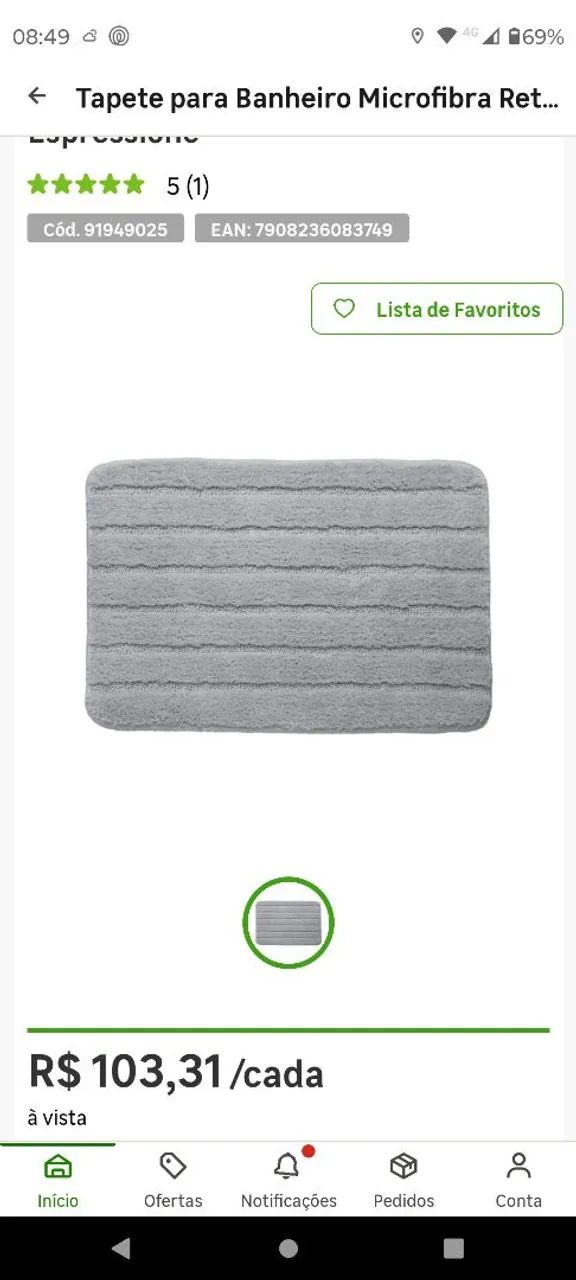 Tapete para Banheiro Microfibra Retangular