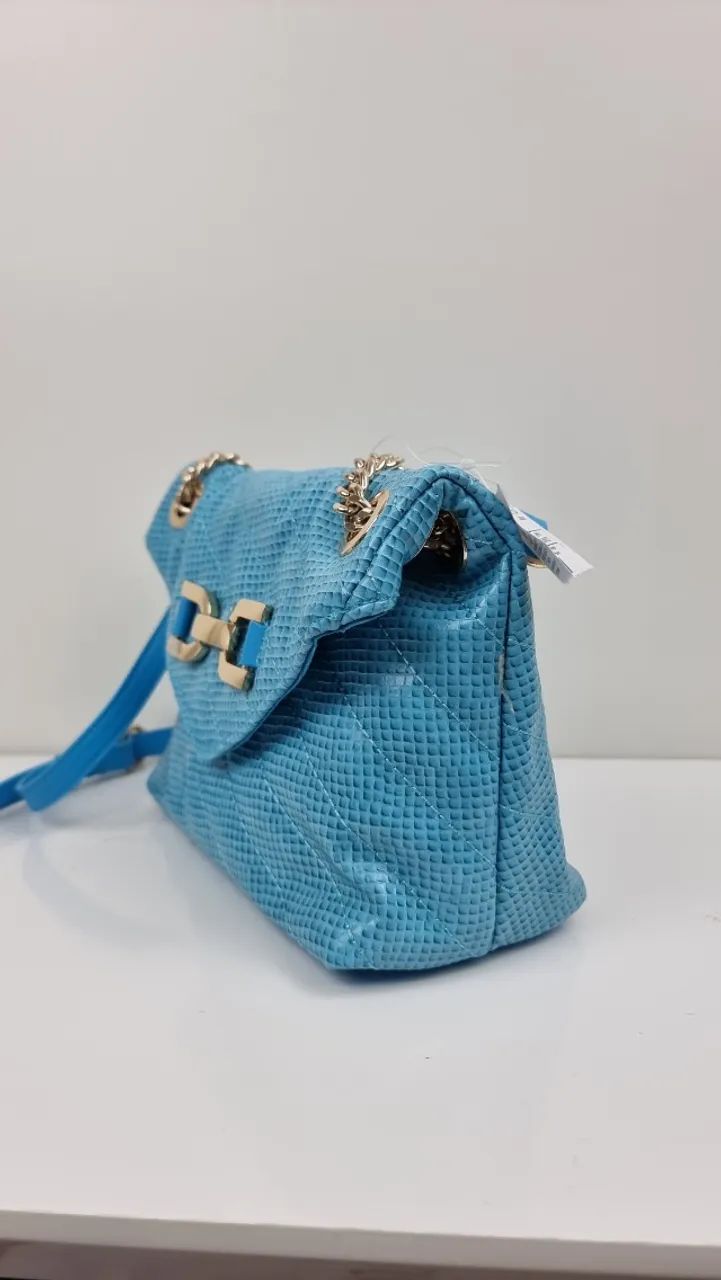Bolsa Satinato Croco Transversal/Ombro Azul - Foto 2