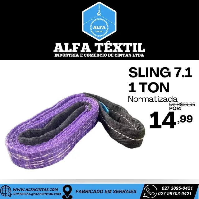 SLING 1TON X 1MT FS 7.1 ELEVAÇÃO NORMATIZADA C/ CERTIFICADO