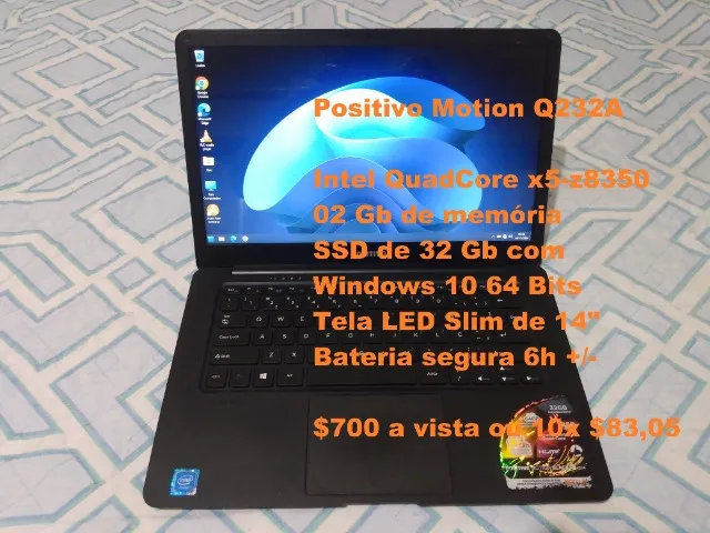 Saldão de notebooks Positivo Q232A QuadCore x5 2gb SSD 32 Gb Win10 em até 10x no cartão