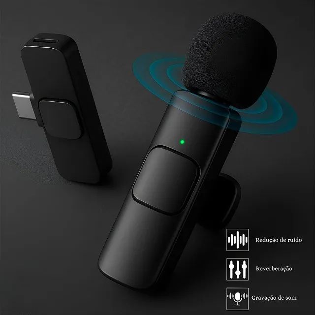 2 Microfones Wireless Lapela Adaptador IOS Encaixe Tipo C - Foto 5