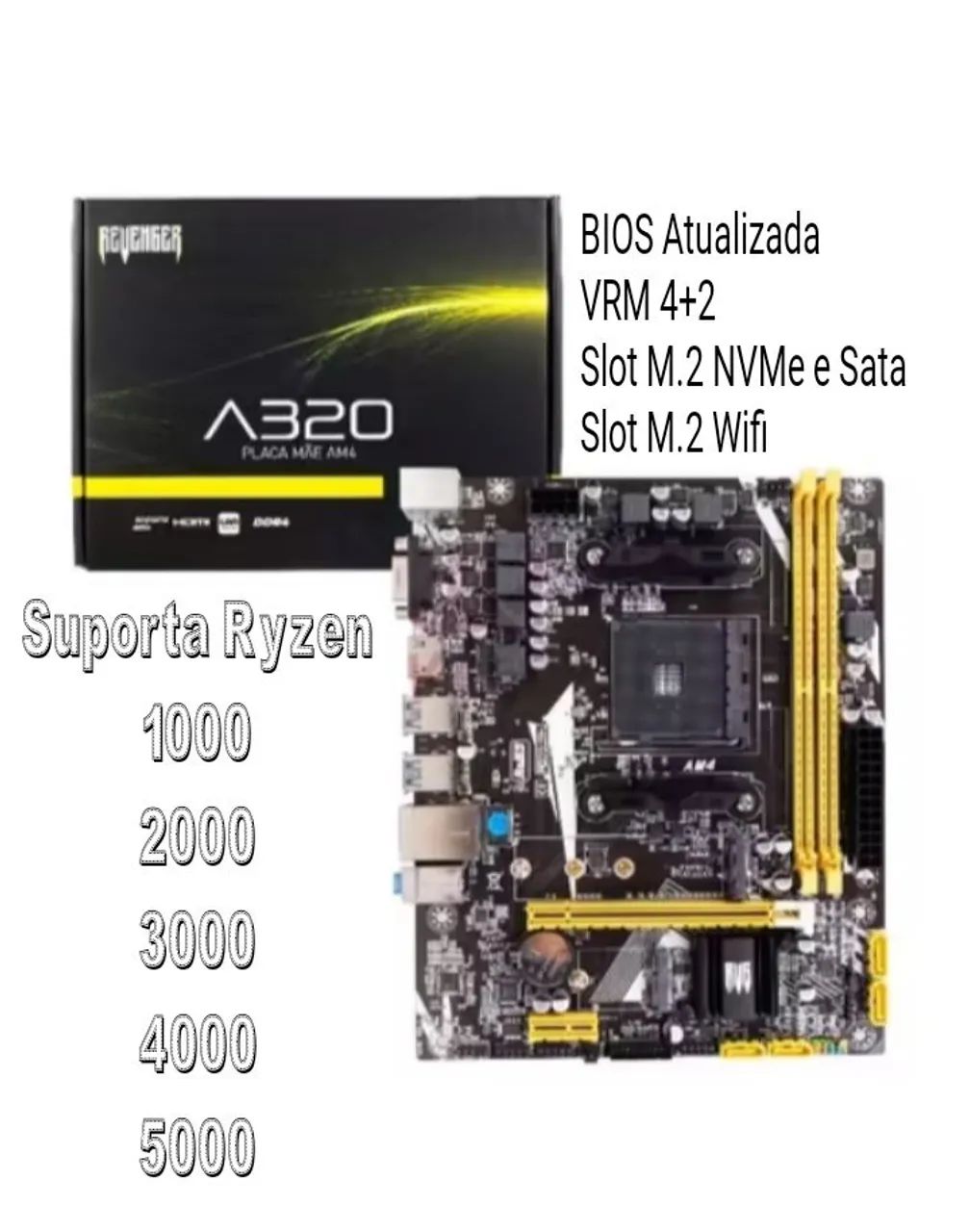 Placa Mãe AM4 A320 M.2 + slot.Wifi *NOVA