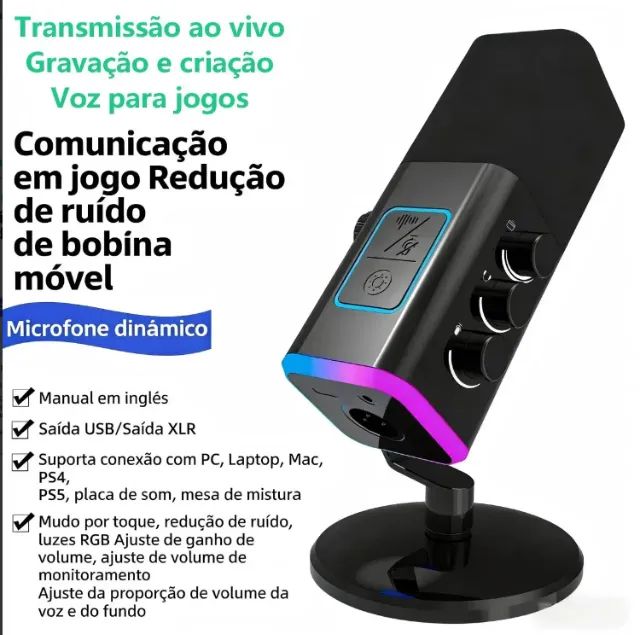 Microfone Condensador Dinâmico Cardioide Para Gamer E Streaming