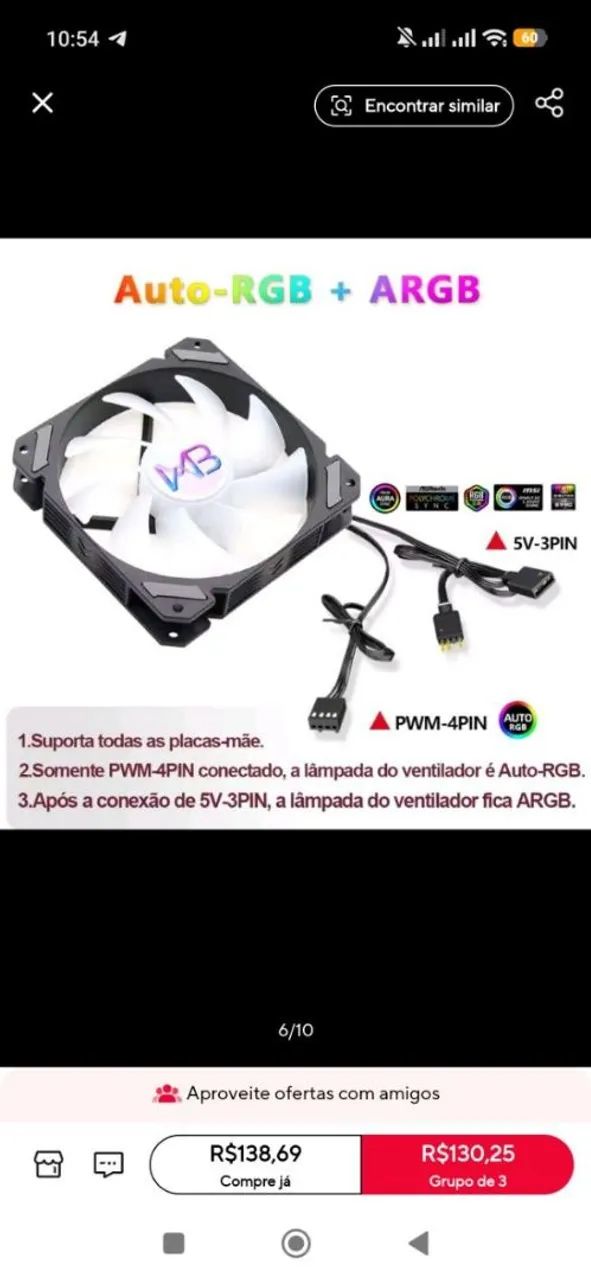 KIT FAN ARGB 6 UNIDADES COM CONTROLADORA E CONTROLE. PRODUTO LACRADO  - Foto 5