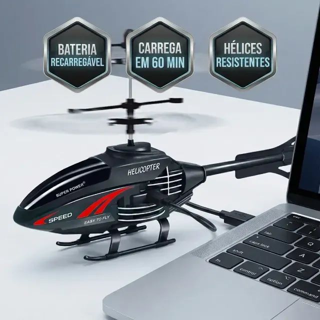 Mini Helicóptero Sensor de Mão Preto com Luz Para Crianças