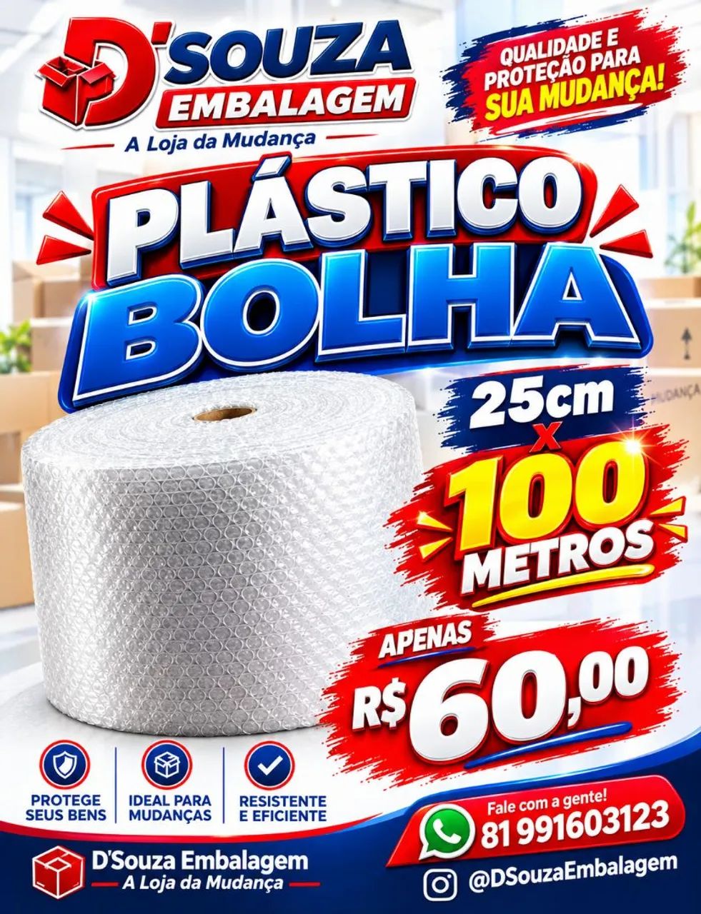 Plástico Bolha 25cm x 100mt