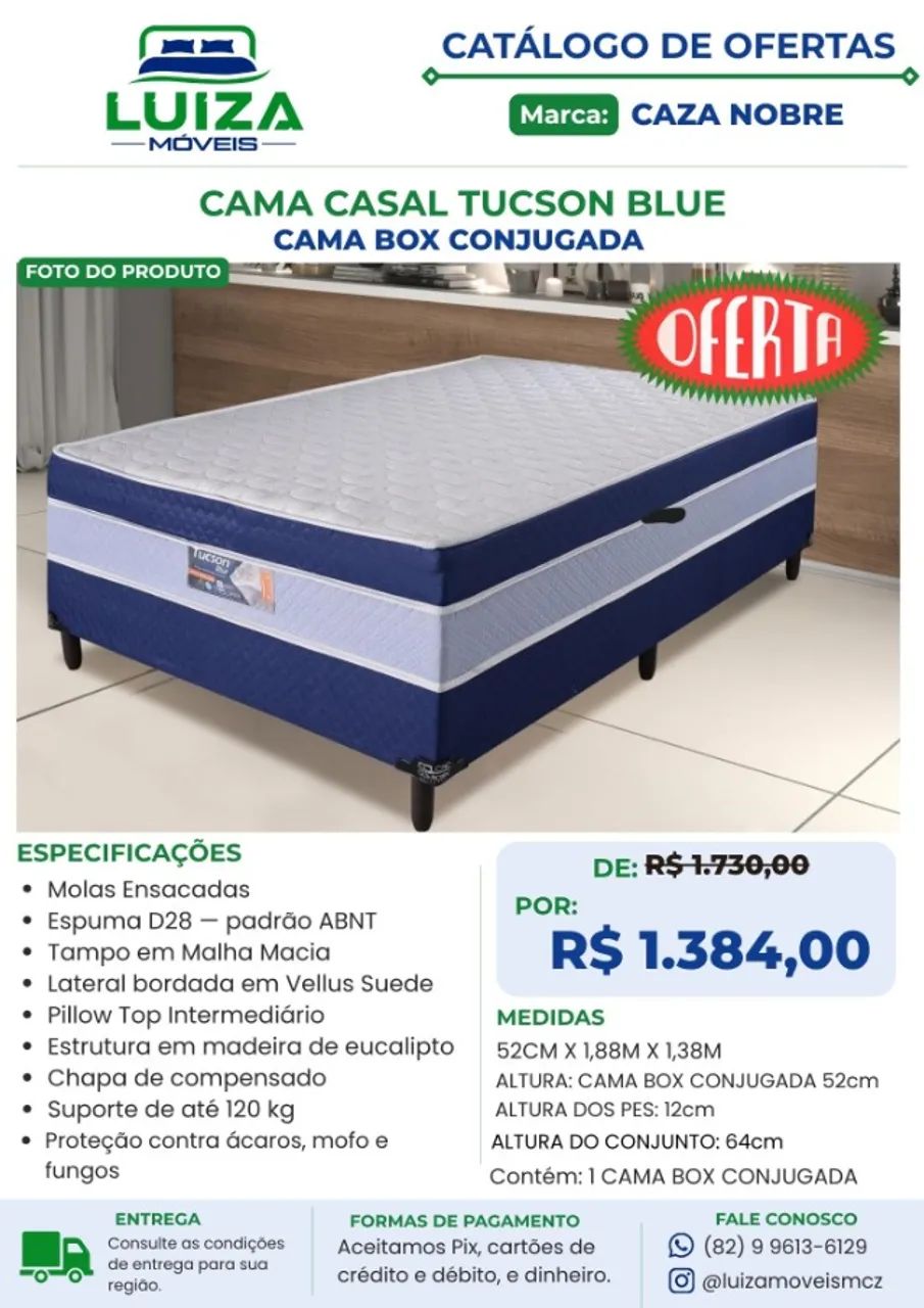 Cama de Casal  box Conjugada Molas Ensacadas D28 Tucson Blue Nova - Foto 3