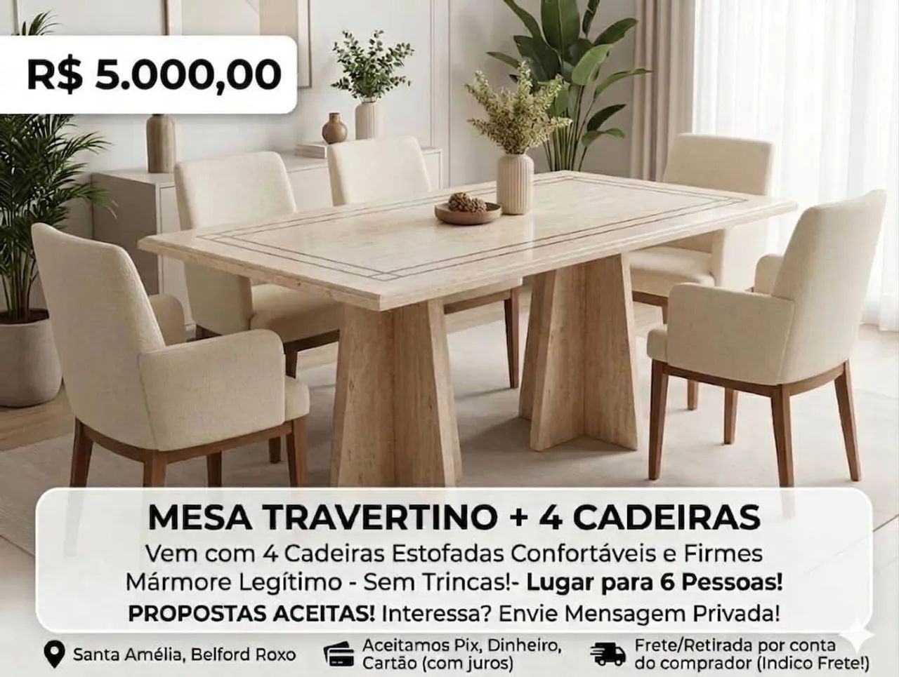 Mesa de mármore ( Mesa veio diretamente do Egito). 