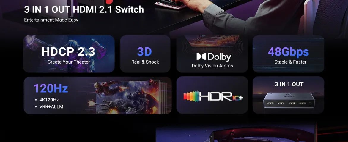 Switch HUB HDMI 2.1 8k 4k 3 em 1 - Foto 3