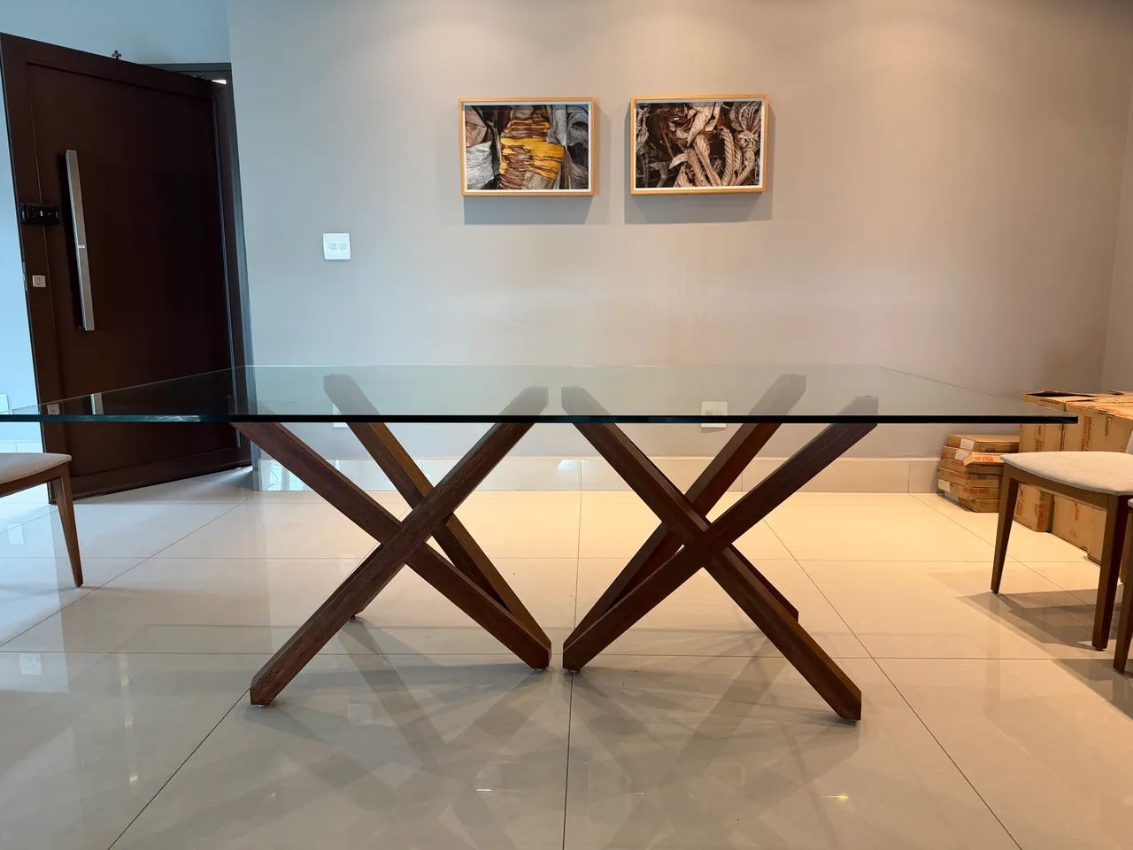 Mesa vidro (15mm 2x1,20m) com pés de madeira maciça  - Foto 2