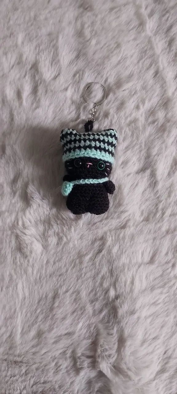 Chaveirinho de crochê de gatinho (Preto) - Foto 2