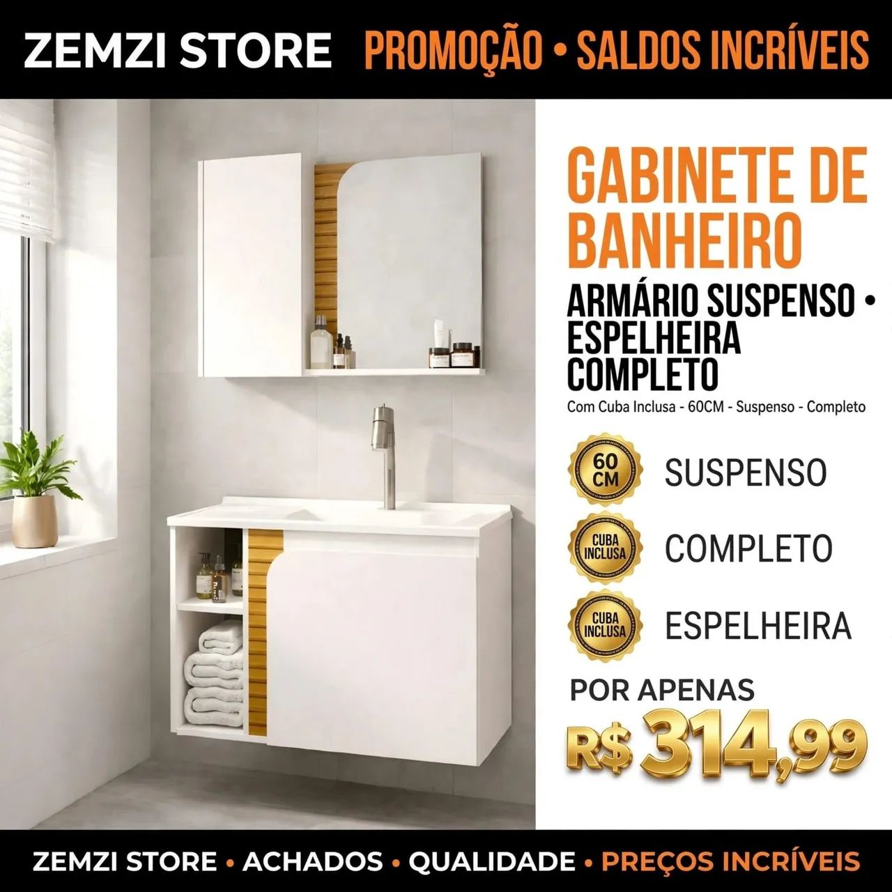 Armário de banheiro com cuba