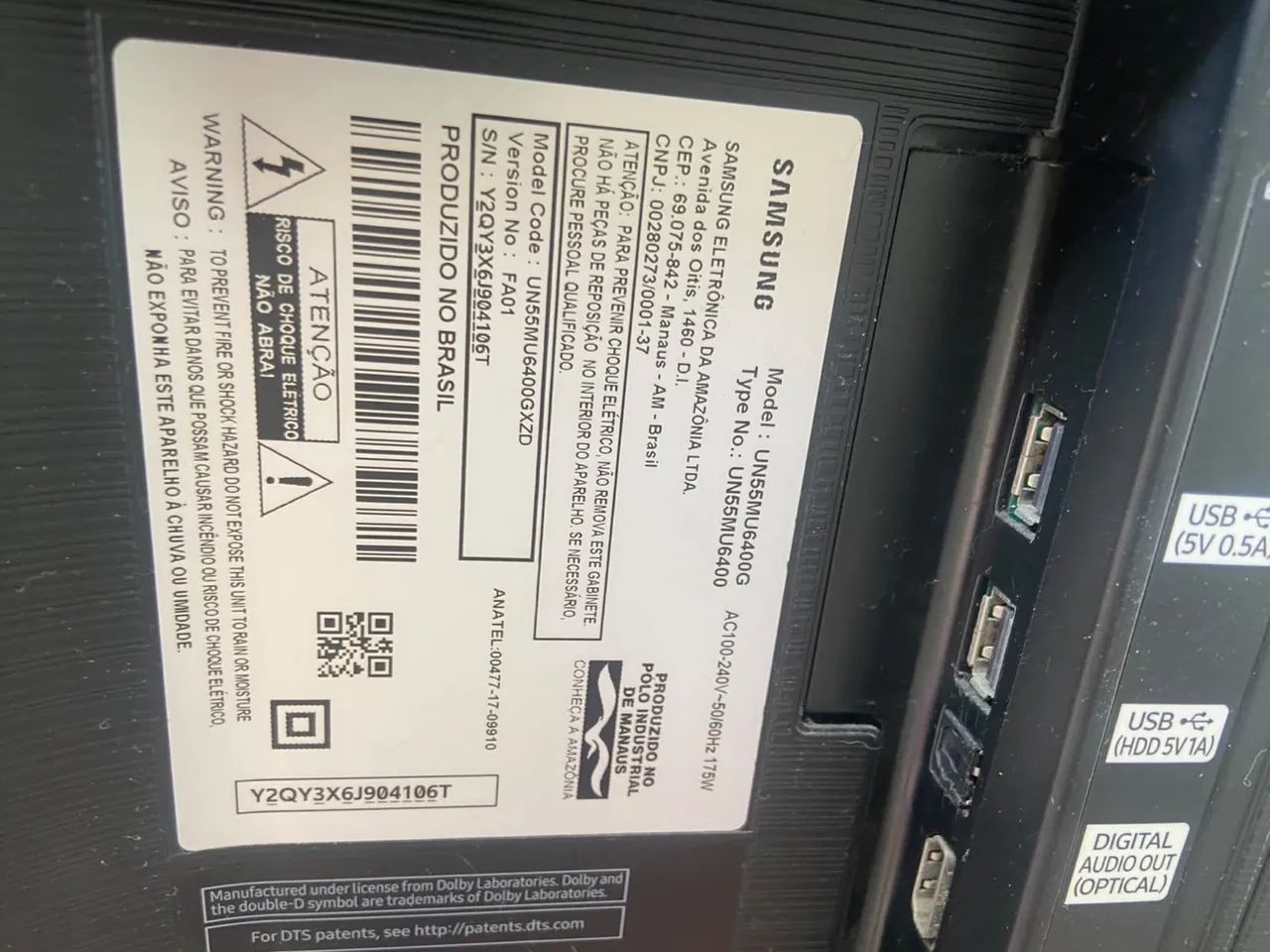 Tv Samsung 55 polegadas com defeito 