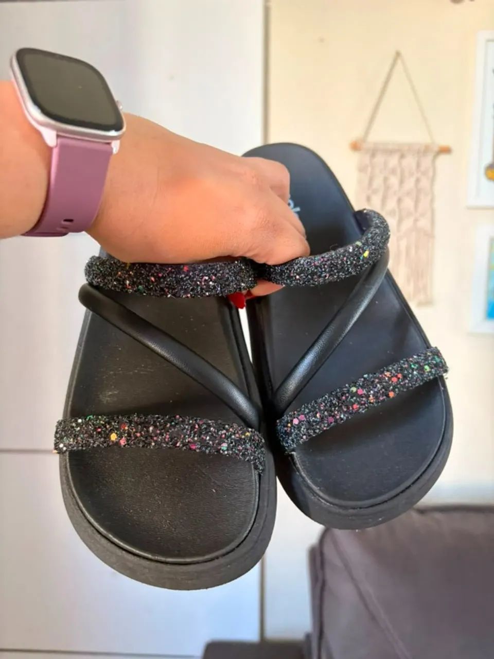 Sandália Plataforma Moleca Preta com Glitter Nº 36 | Excelente Estado - Foto 2
