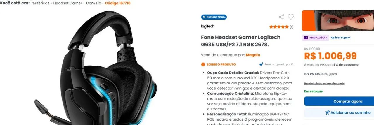 Headset Gamer Logitech G635 - Foto 3