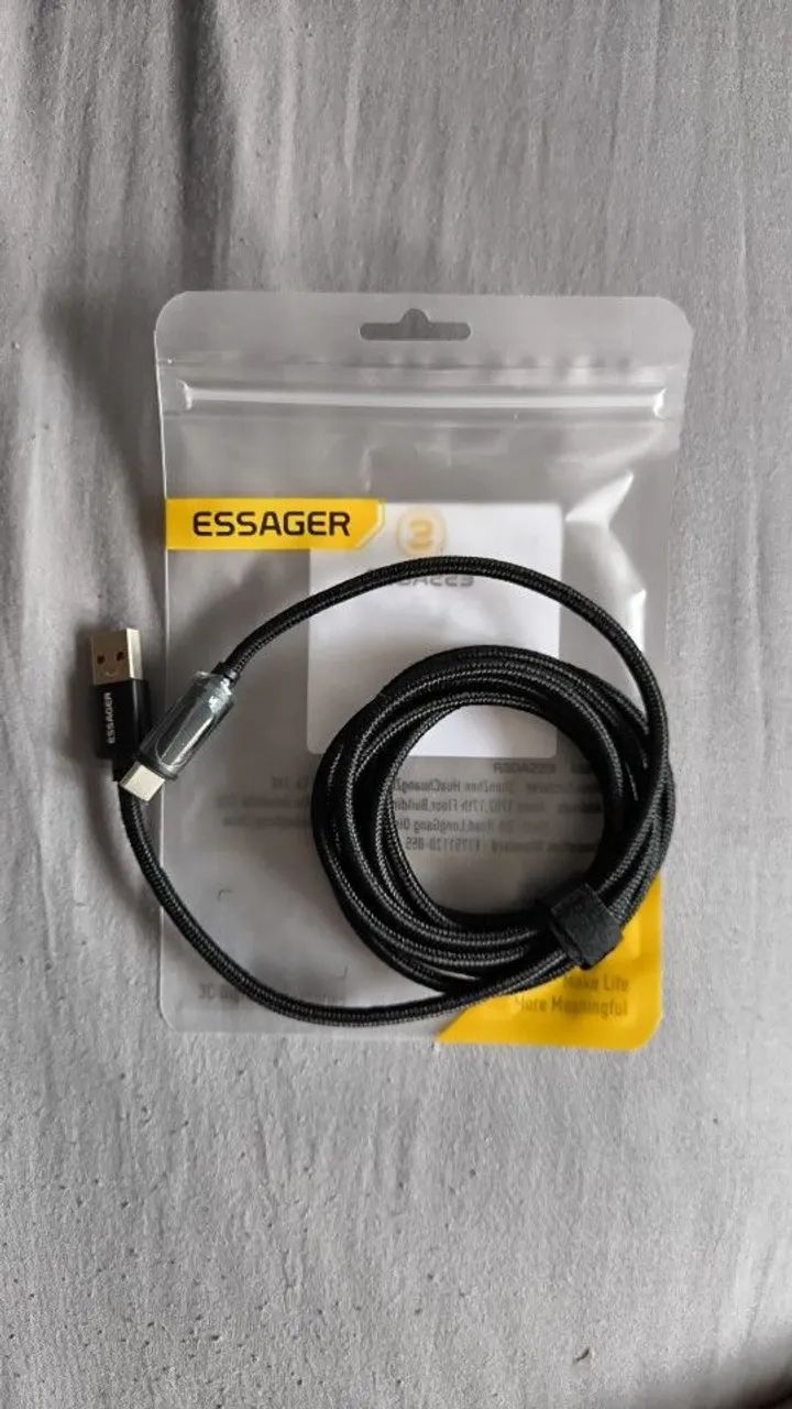 Cabo USB ESSAGER para carregamento rápido 7A 100w 1m c/display 