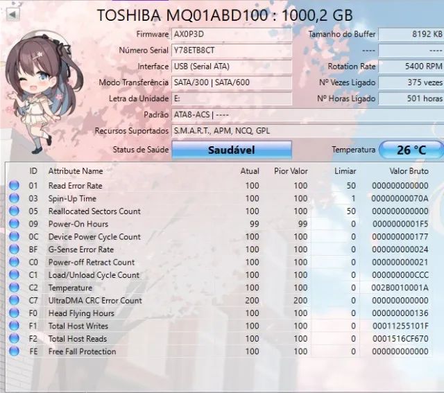 HD 1 TB - Notebook ou Externo - Apenas 501 horas