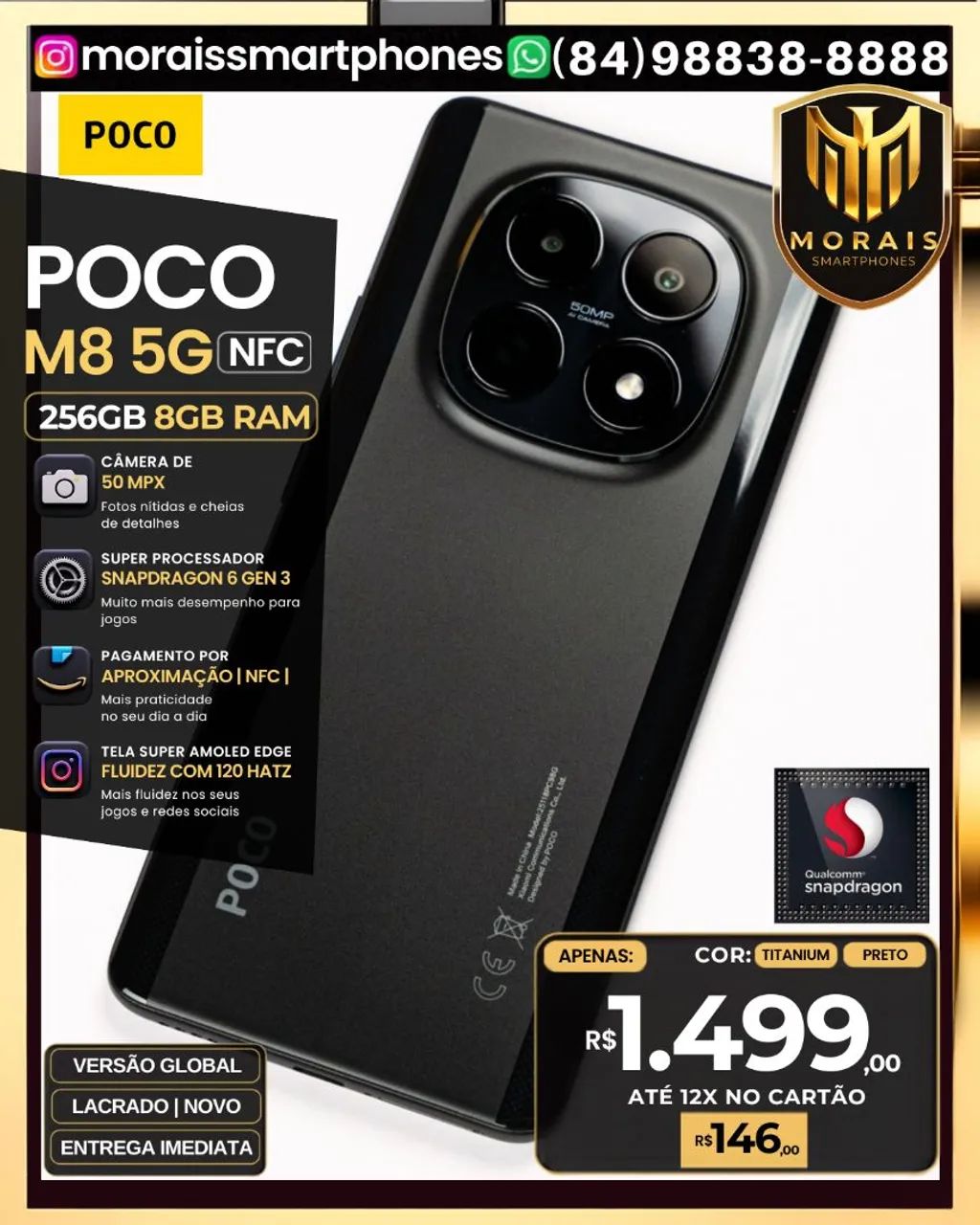 Xiaomi Poco M8 5G - Black - 256GB | 8GB RAM - LACRADO - Celulares