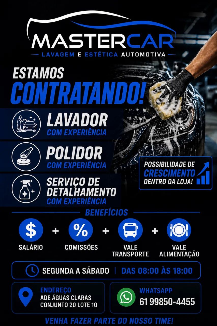 Vaga de emprego para lavador e polidor com experiência