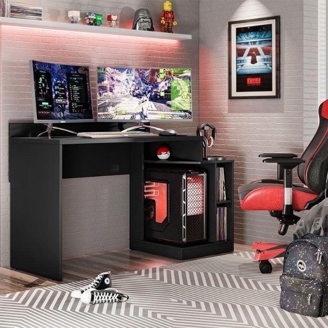 Mesa de design Gamer (na cor preto fosco) para escritório || N0VA