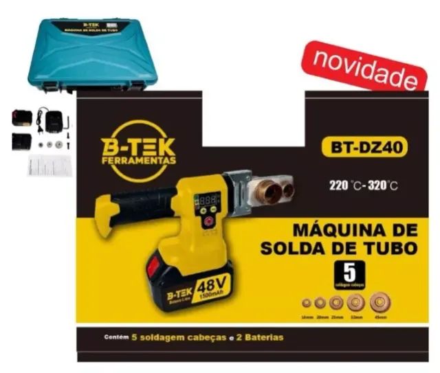 Maquina de Solda Termofusora de Tubo PVC BT-DZ40 280w c/2 Bateria 48v 