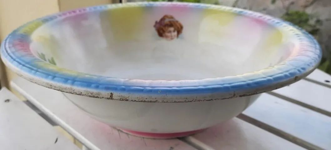 Bacia para gomil antiga em porcelana européia / bacia para jarra antiga 12cm x 41cm - Foto 2