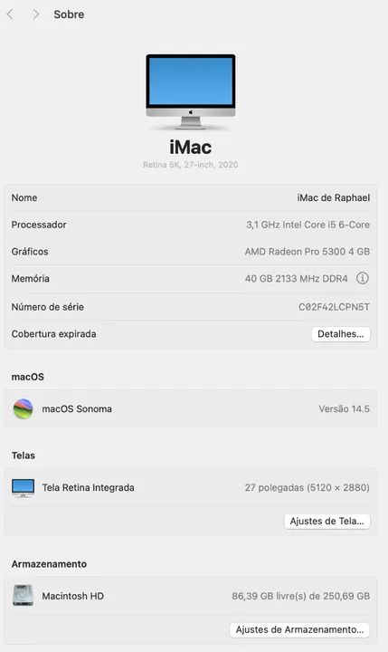 Imac 5k 27 Polegadas 2020 - 3,1 GHz Intel Core i5 - 40gb Ram - Foto 3