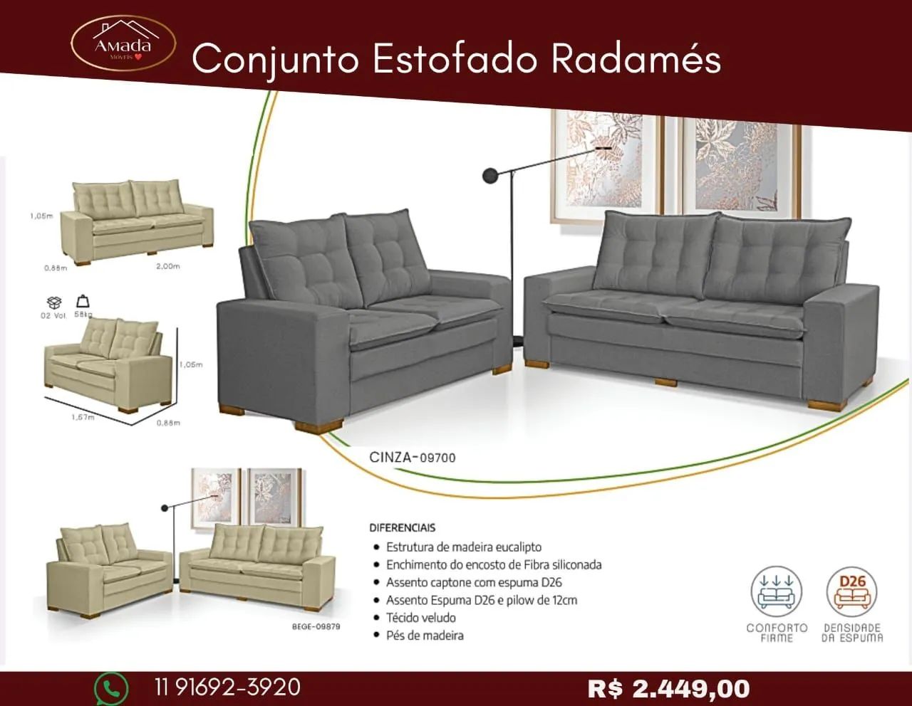 Conjunto de Sofá Radamés - entrega em 3 Dias 