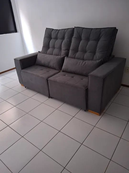 Sofa retratil em sued veludo 2.00 metros retratil e reclinavel - Foto 2