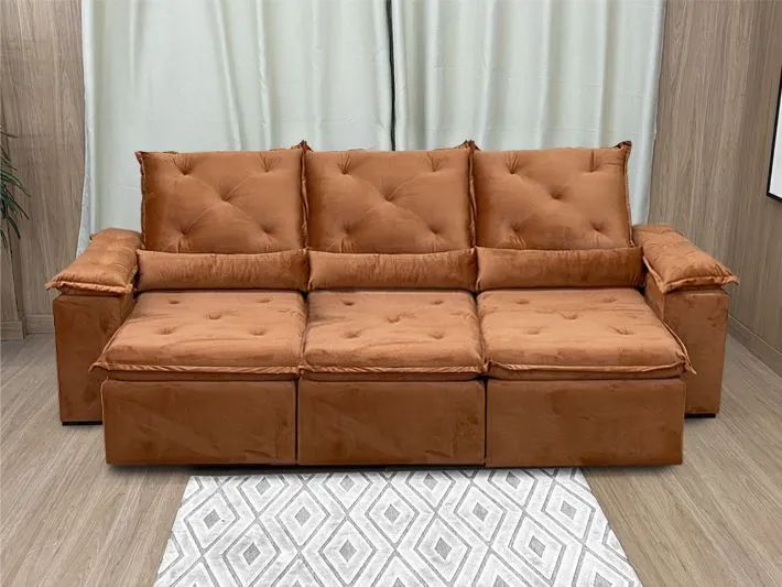 Sofá Retrátil 3 Lugares 270cm Veludo Terracota  - Foto 3