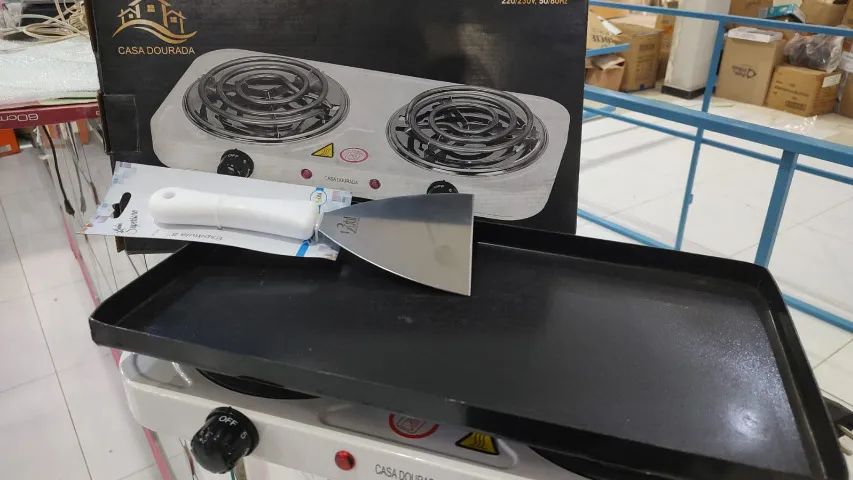 Kit fogao eletrico com chapa e espatula 