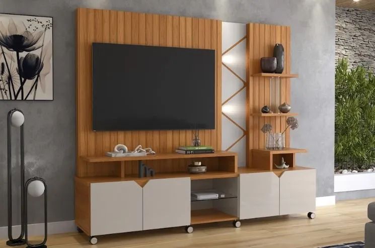 Home para TV com design moderno e prateleiras