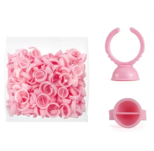 Kit 100 unidades Anel Batoque Descartável com divisória para alongamento de cílios e henna