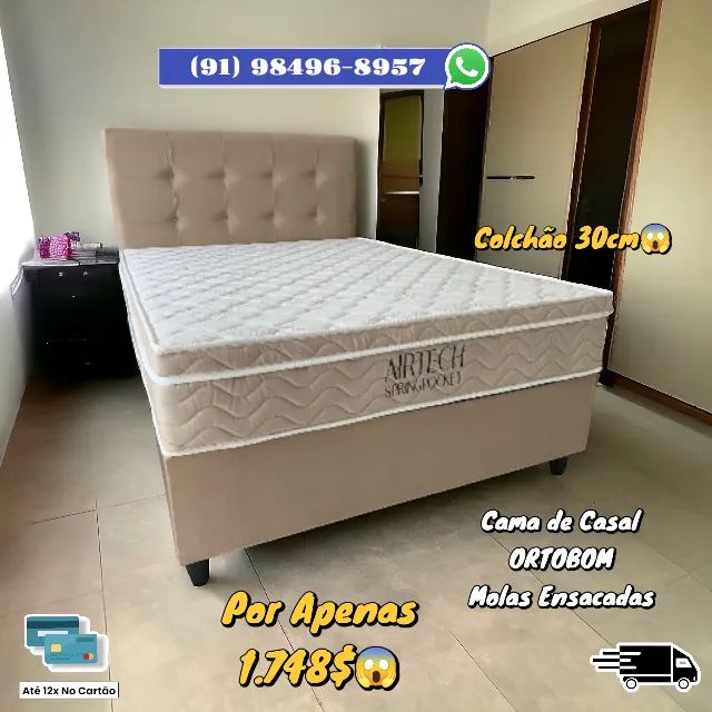 CAMA DE CASAL ORTOBOM COLCHÃO DE 30CM