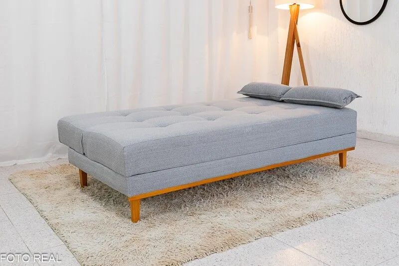 Sofá Cama Casal 180cm Linho Cinza Molas Bonnel Sofá 3 Lugares - Foto 2