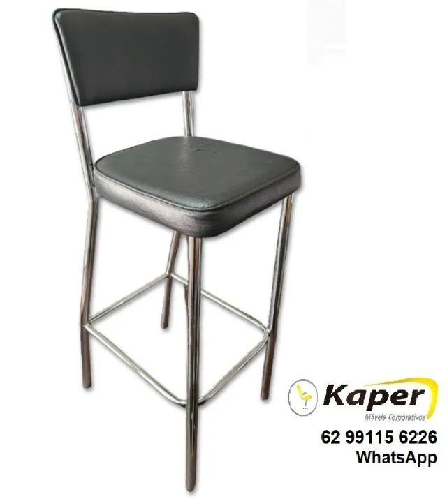 Banqueta estofada grande alta cromada ( nova )