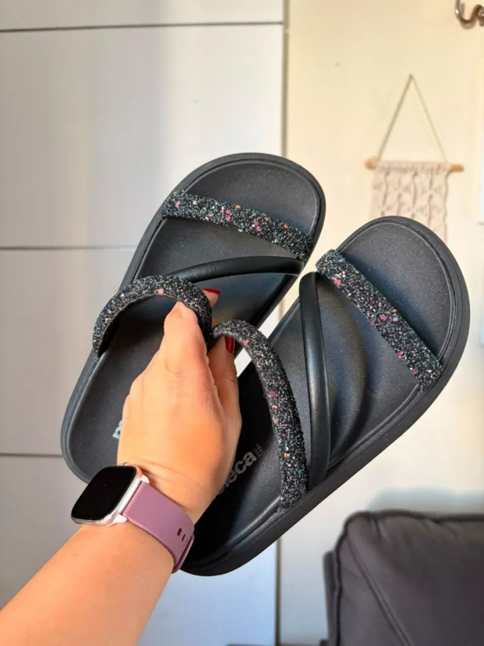 Sandália Plataforma Moleca Preta com Glitter Nº 36 | Excelente Estado - Foto 4