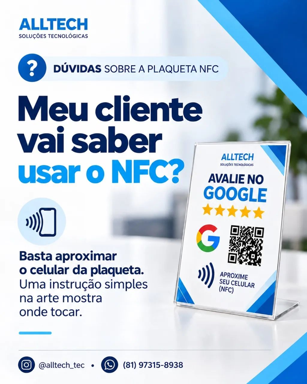 Plaquinha NFC e QR Code WhatsApp avaliação google wifi instagram - Foto 4