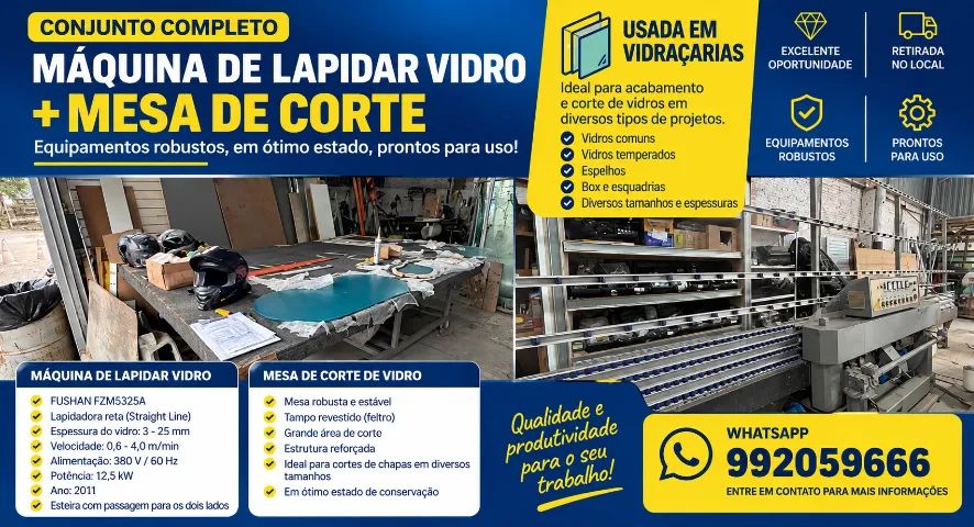 Máquina de lapidar vidro + mesa de corte de vidro+ pinça de elevação para vidro