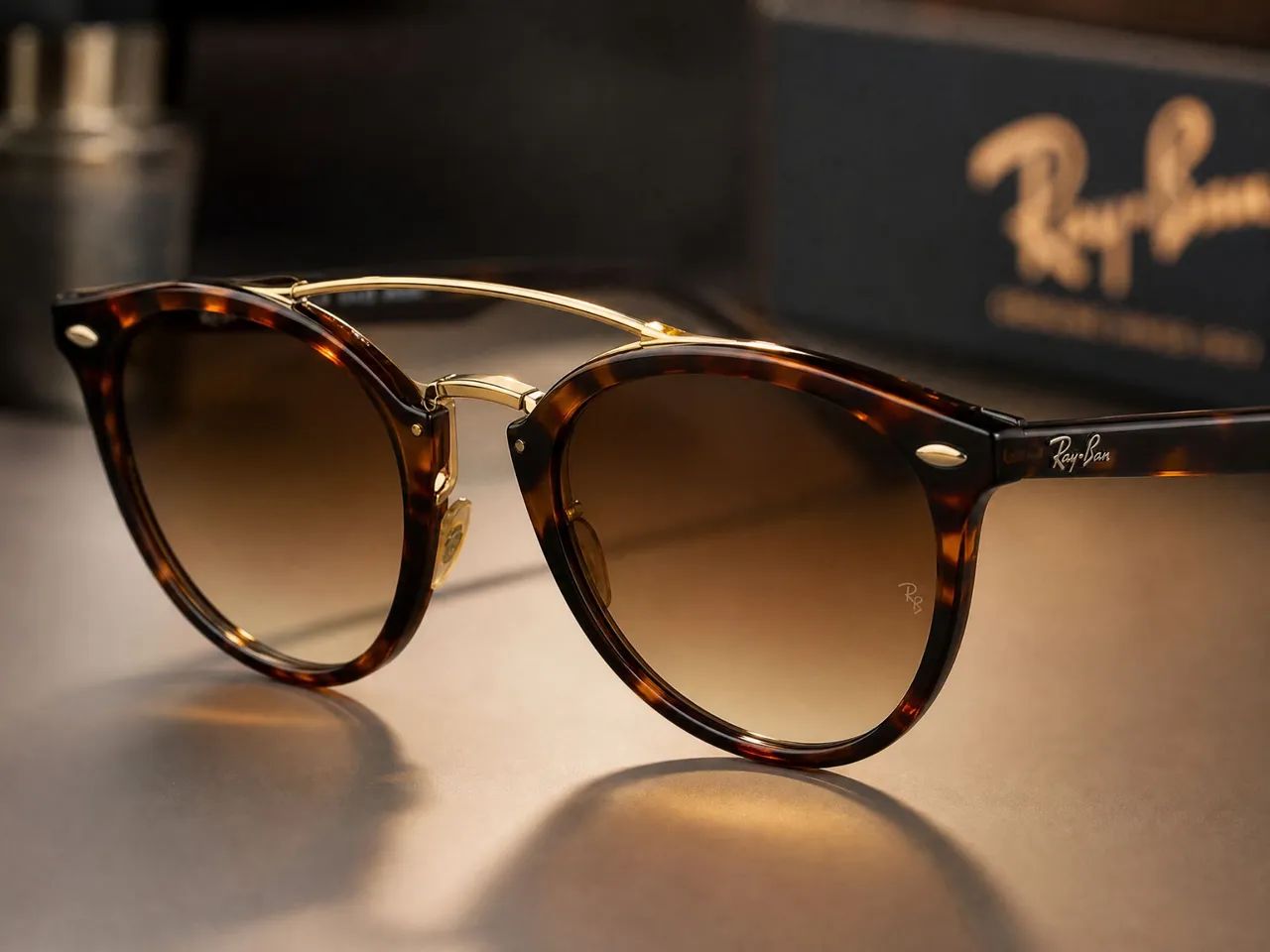 Óculos de Sol Ray-Ban Original Tartaruga com Ponte Dourada - Estilo Vintage Premium - Foto 2
