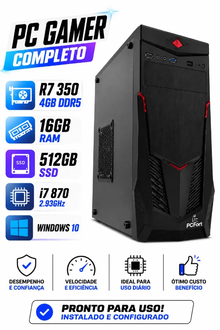 Pc Gamer I7 870 + 512gb SSD + 16gb Ram 1600 + R7 4gb Ddr5