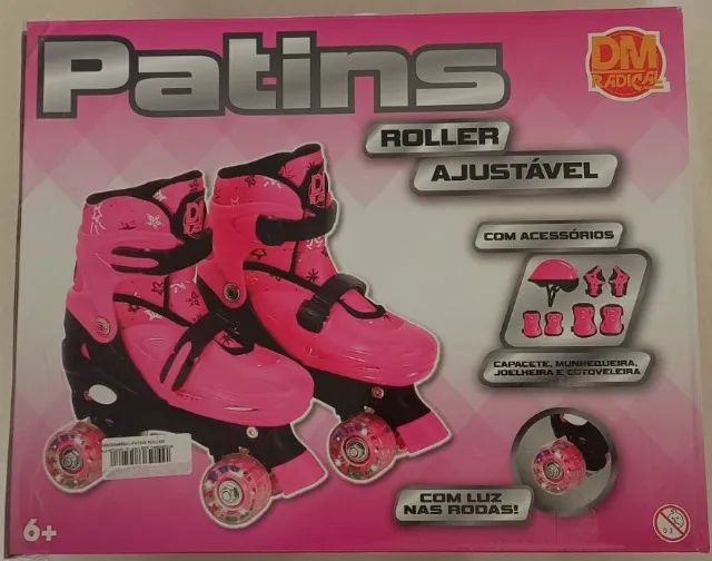 Patins Quad com Acessórios - Ajustável - 34 a 37 - M - Rosa - DM Radical - de 350 por 125!