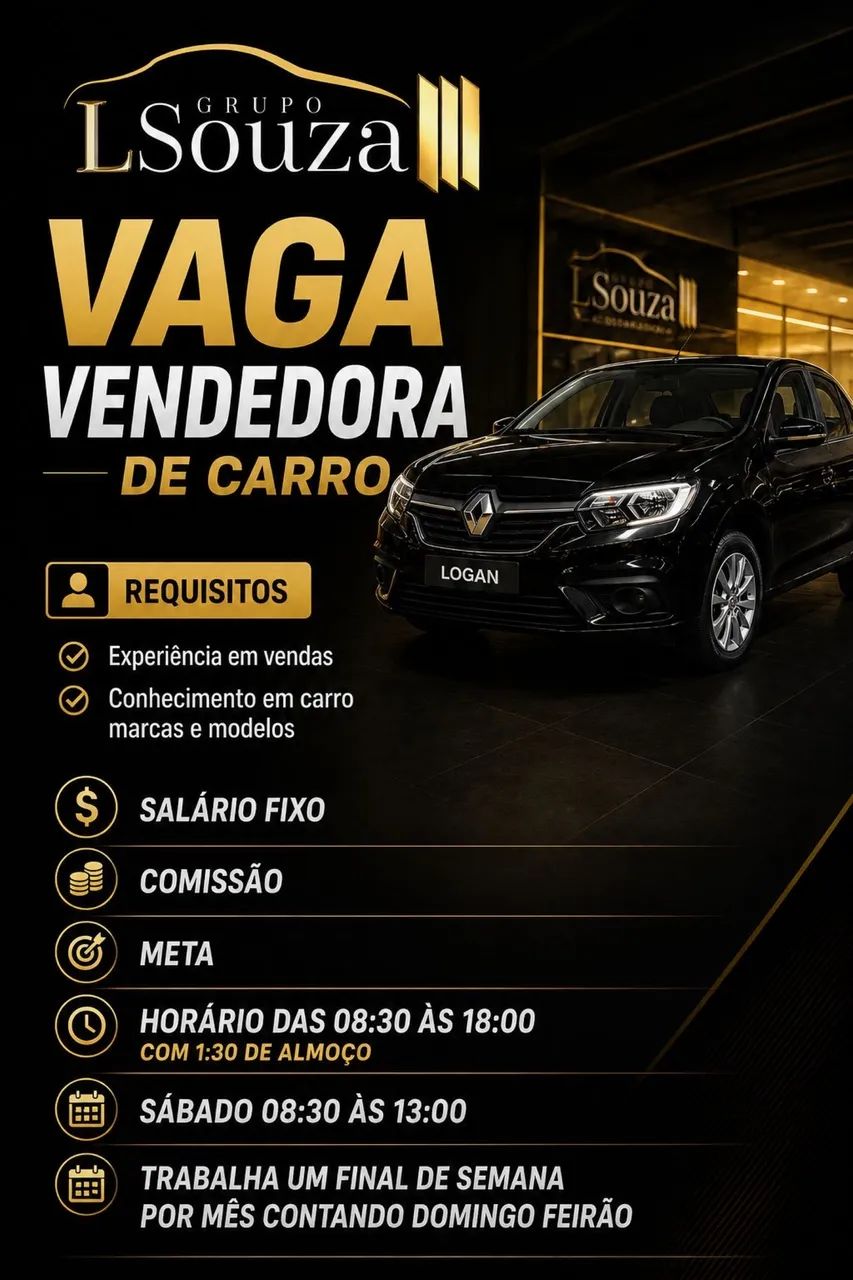 Vaga para vendedora de veículos 